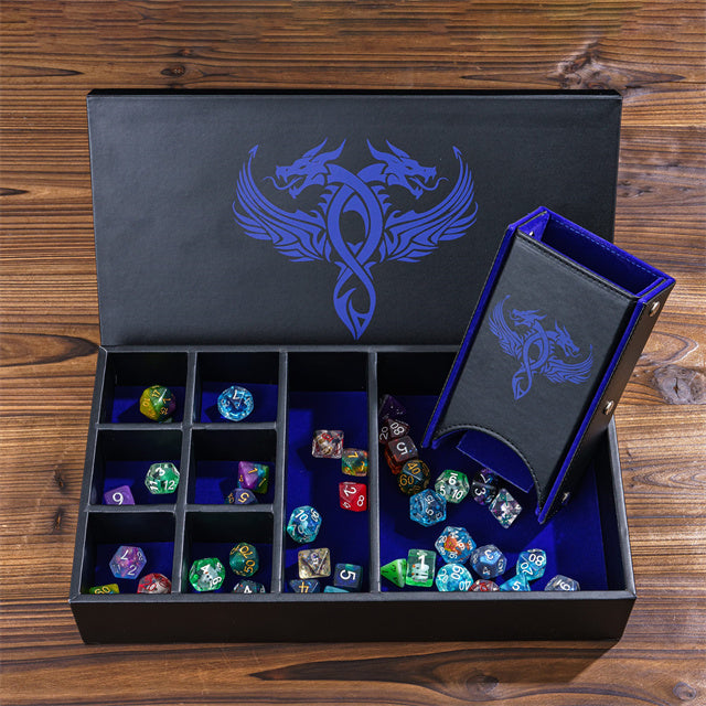 Twin Dragon Leather Dice Storage Box - DragonStone