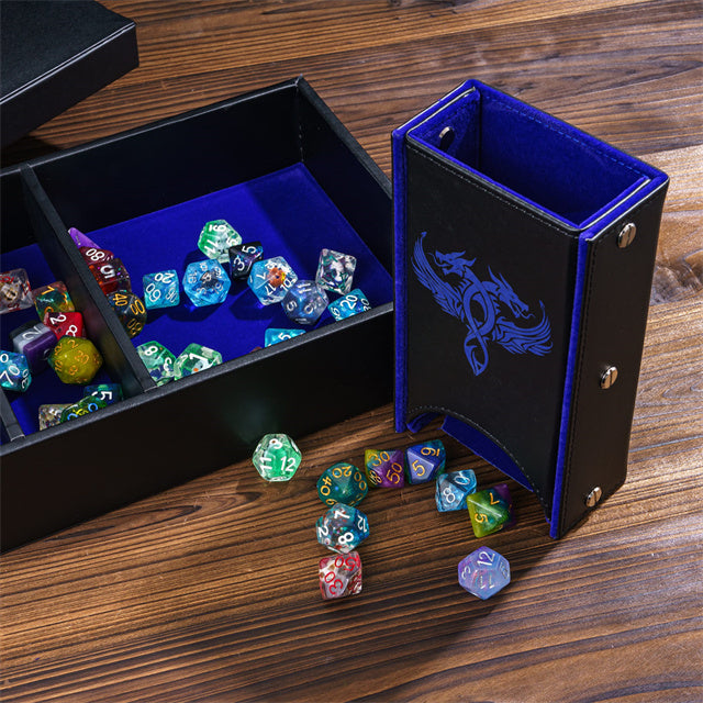 Twin Dragon Leather Dice Storage Box - DragonStone