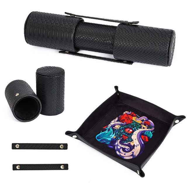Twin Demon Dragons Leather Dice Mat & Dice Box - DragonStone