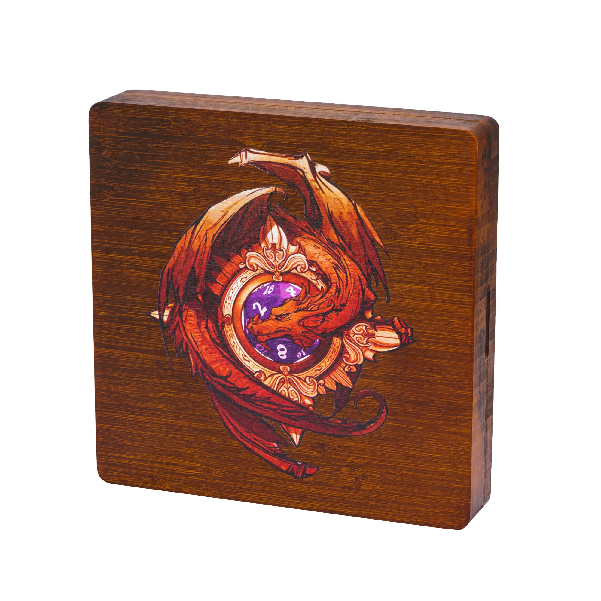 Magnetic Black Walnut Engraved Dice Storage Box - DragonStone