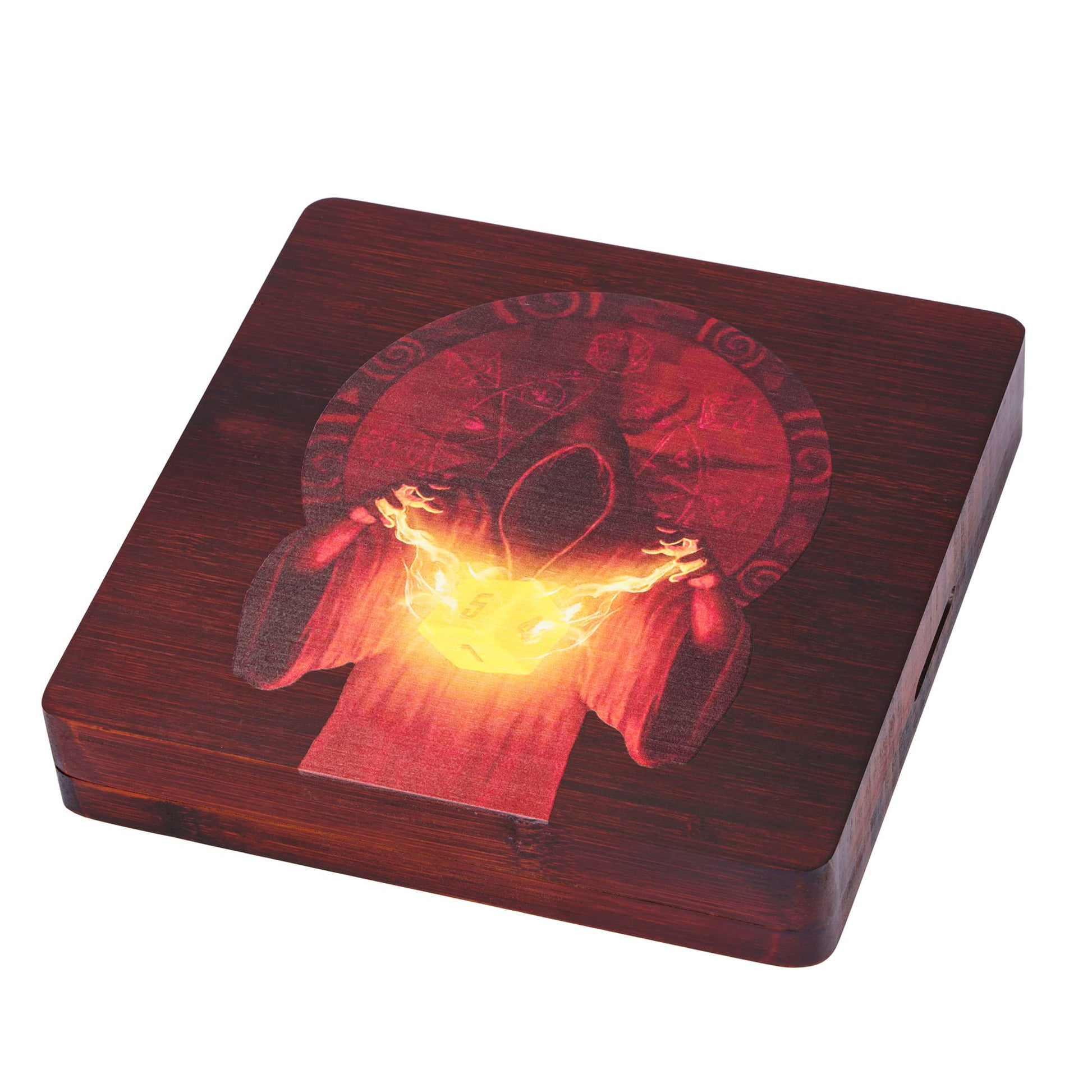 Magnetic Black Walnut Engraved Dice Storage Box - DragonStone
