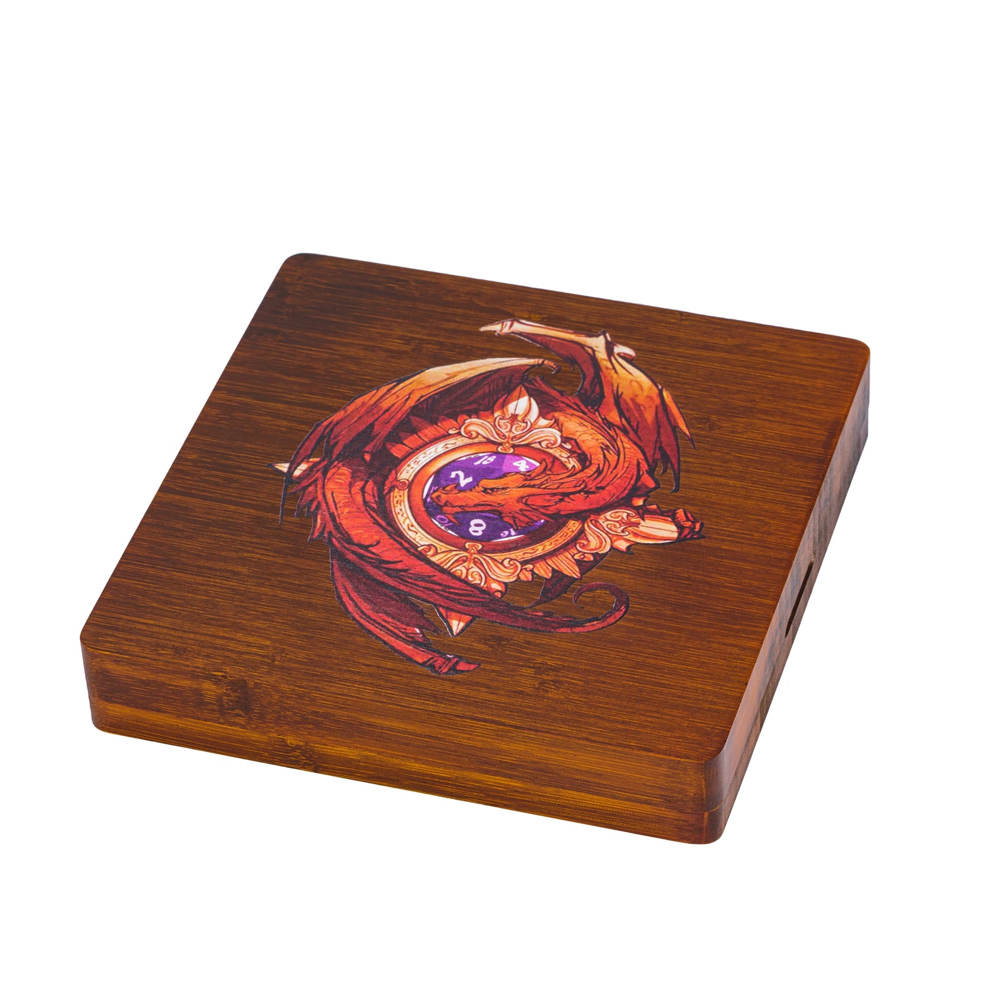 Magnetic Black Walnut Engraved Dice Storage Box - DragonStone