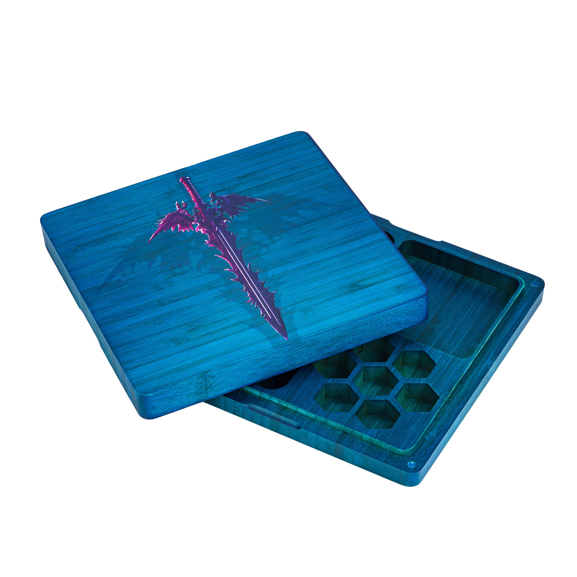 Magnetic Black Walnut Engraved Dice Storage Box - DragonStone
