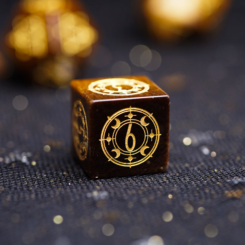 Celestial Palace · Warrior’s Eye · Tiger’s Eye Gemstone Engraved Dice Set
