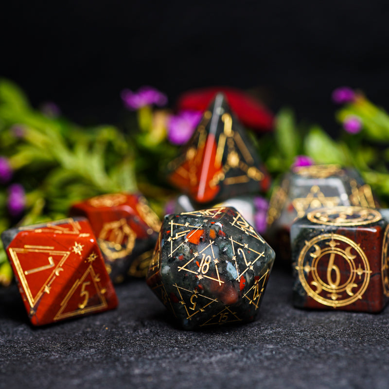 Celestial Palace · Blood of Battle · African Bloodstone Dice Set