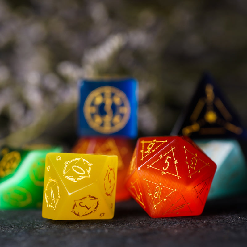 Celestial Palace · Weave of Fate · Multicolor Cat’s Eye Dice Set