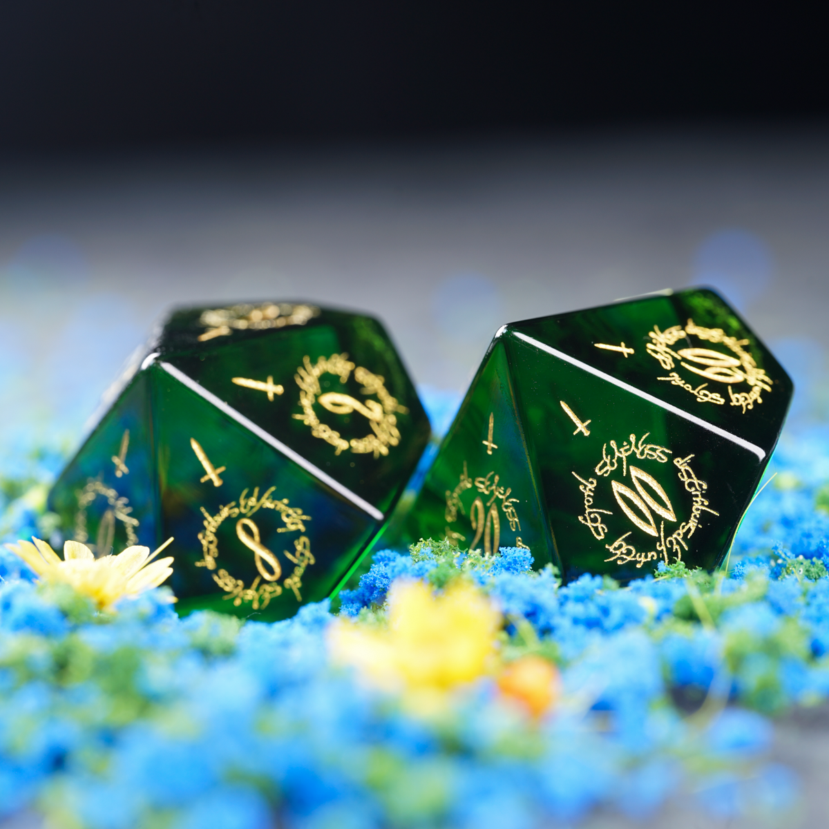 Grove Whisperer · Olive Green Crystal Gemstone Dice Set