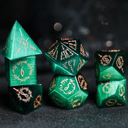 Midnight Seer · Emerald Cat’s Eye Engraved Gemstone Dice Set