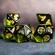 Cthulhu Tentacle Pattern Peridot Engraved Gemstone Dice Set - DragonStone