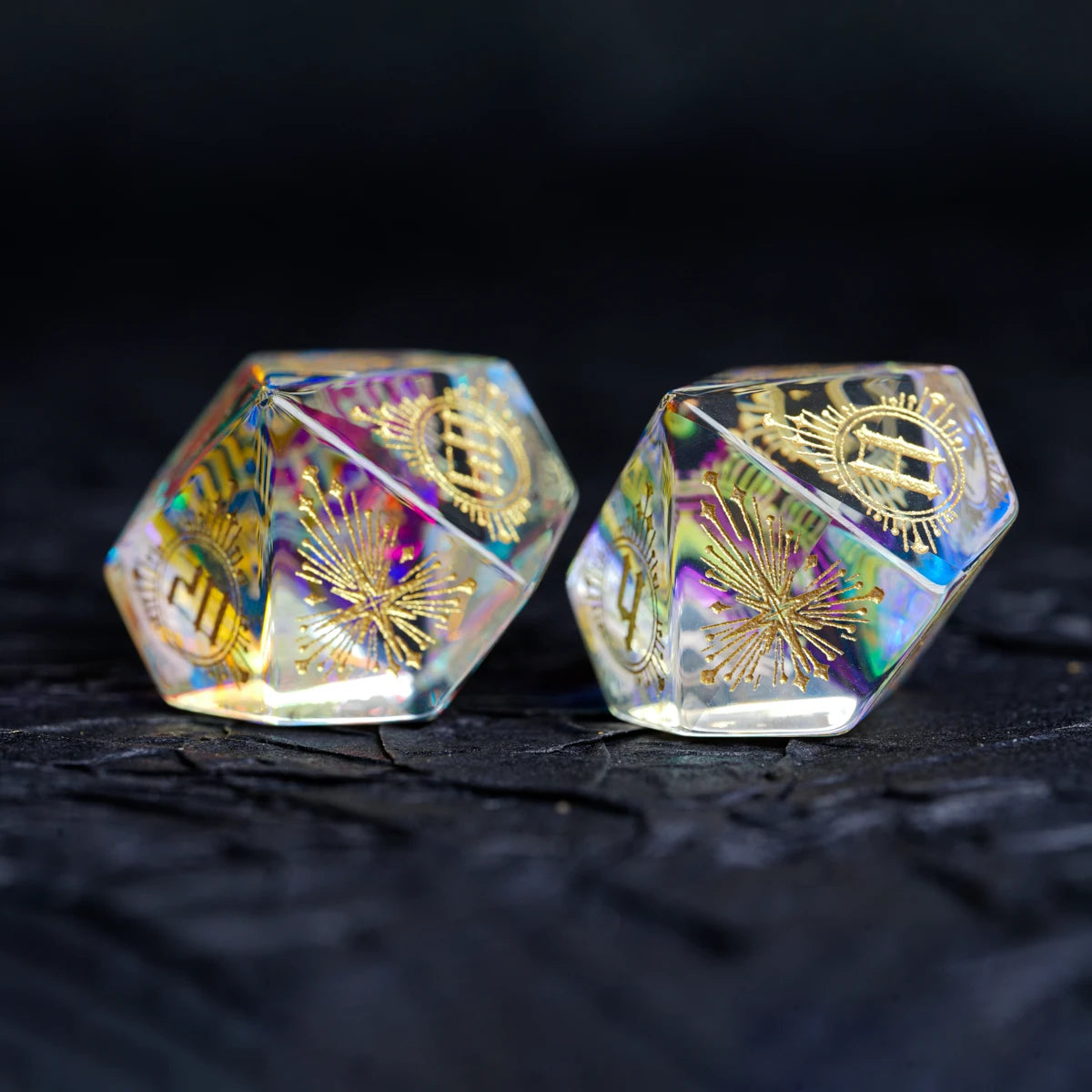 Iridescent Engraved Dichroic Prism Glass Dice Set - DragonStone