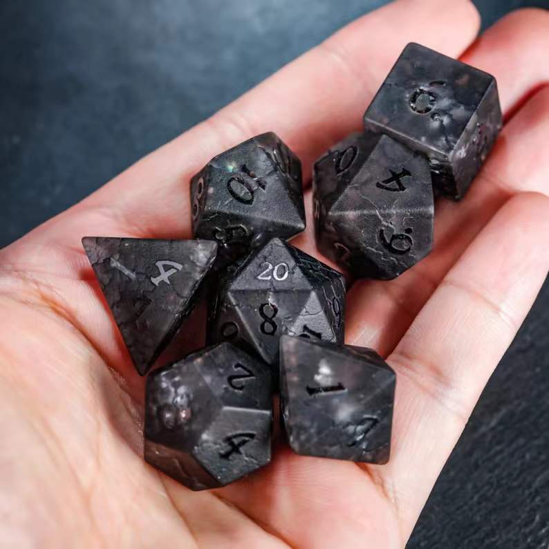 Black Lightning Zircon Engraved Glass Dice Set - DragonStone