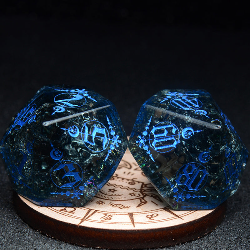 Magic Mark Dark Gray Cracked Engraved Glass Dice Set