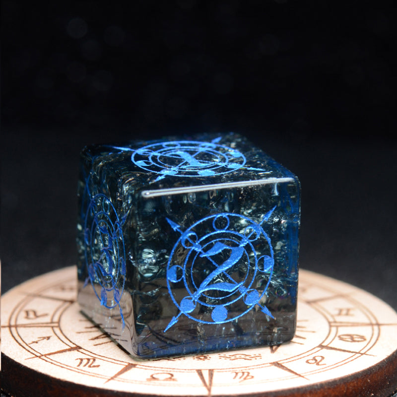 Magic Mark Dark Gray Cracked Engraved Glass Dice Set