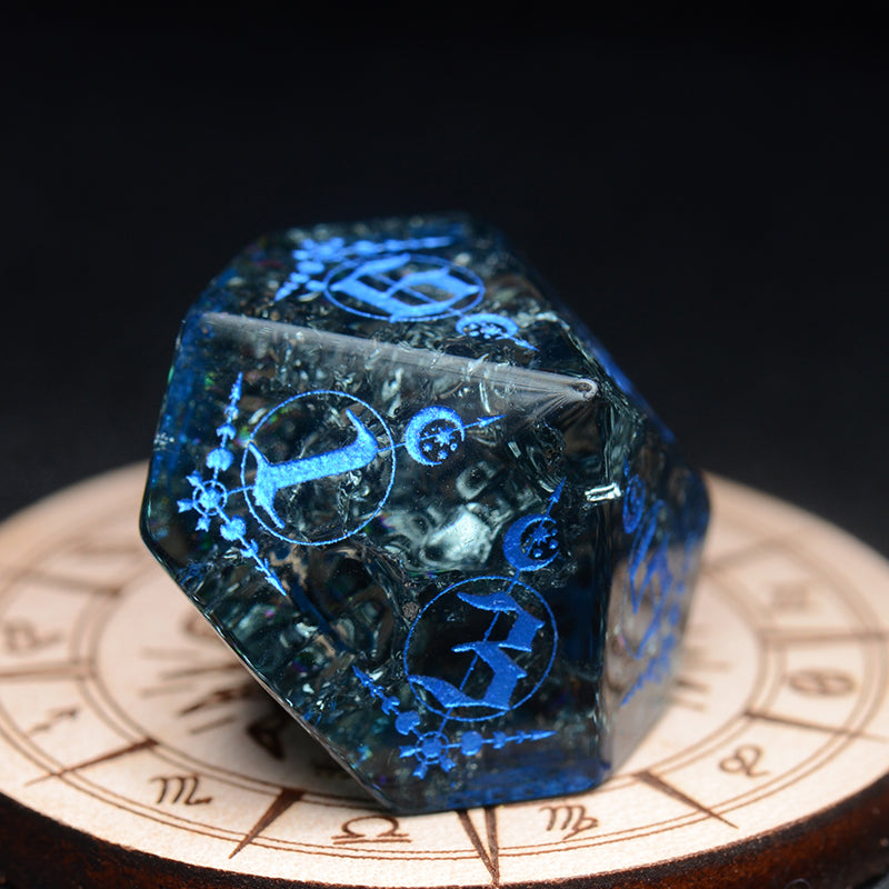 Magic Mark Dark Gray Cracked Engraved Glass Dice Set