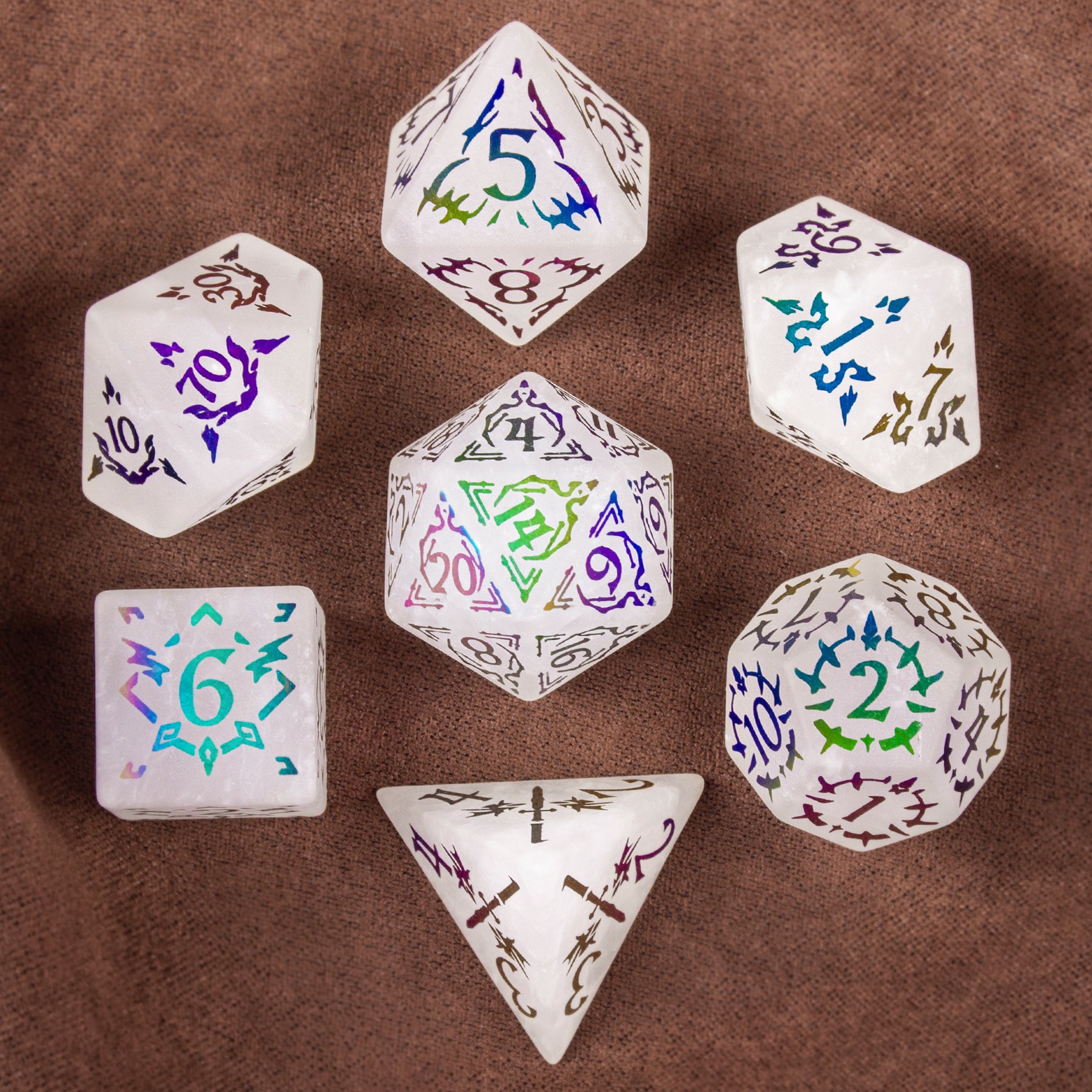 Cthulhu Electroplated White Crystal emstone Engraved Dice - DragonStone