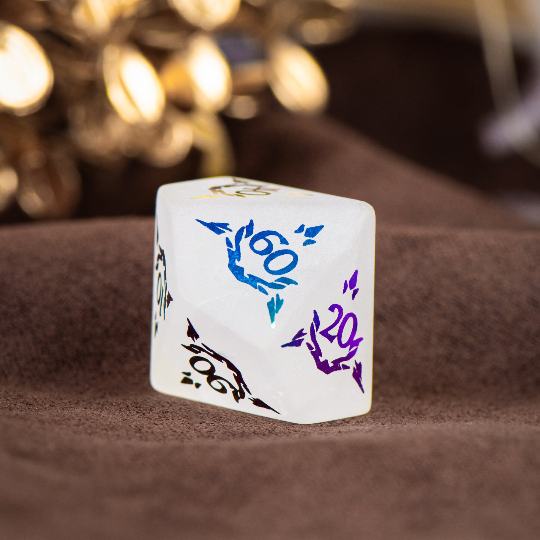 Cthulhu Electroplated White Crystal emstone Engraved Dice - DragonStone