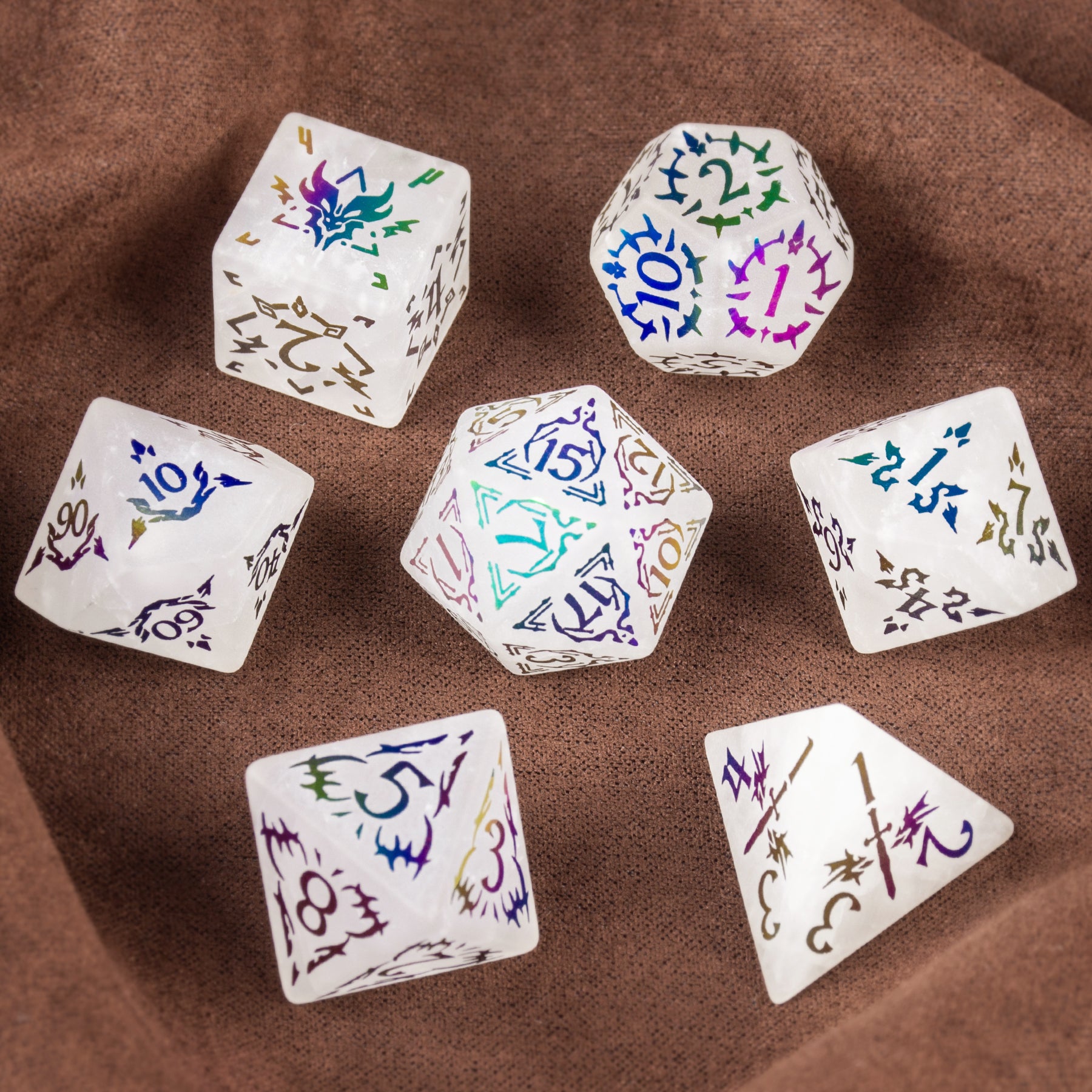 Cthulhu Electroplated White Crystal emstone Engraved Dice - DragonStone