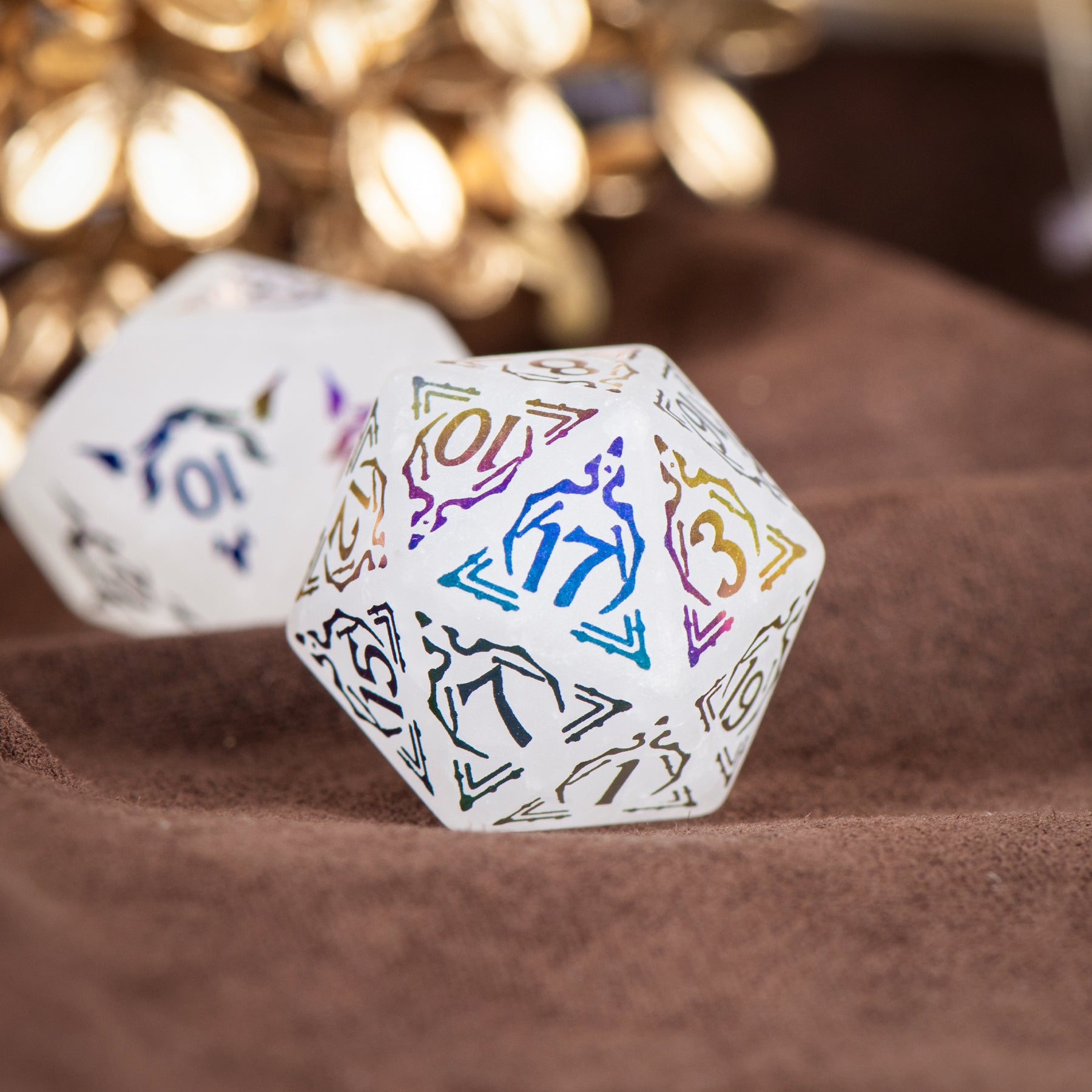 Cthulhu Electroplated White Crystal emstone Engraved Dice - DragonStone