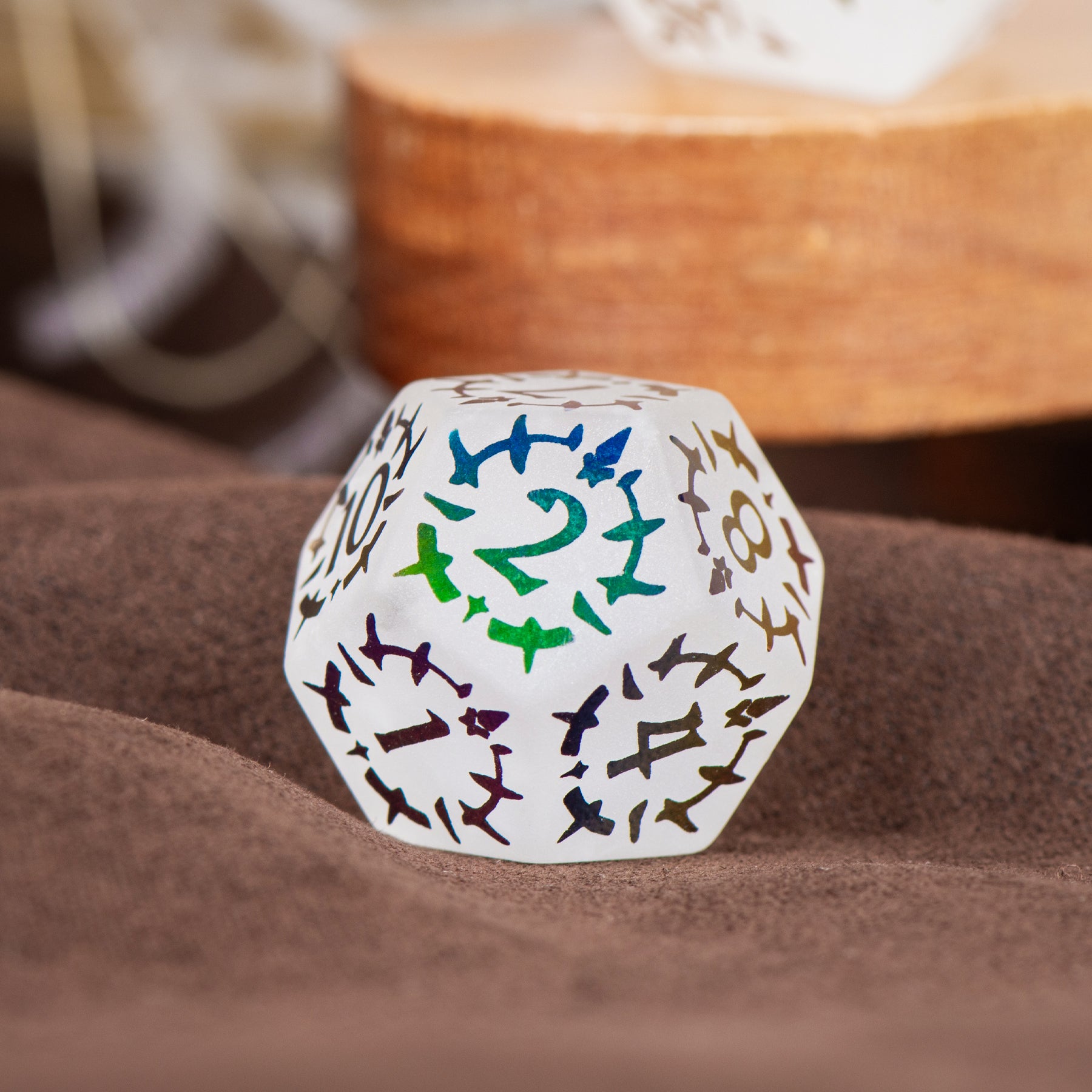 Cthulhu Electroplated White Crystal emstone Engraved Dice - DragonStone