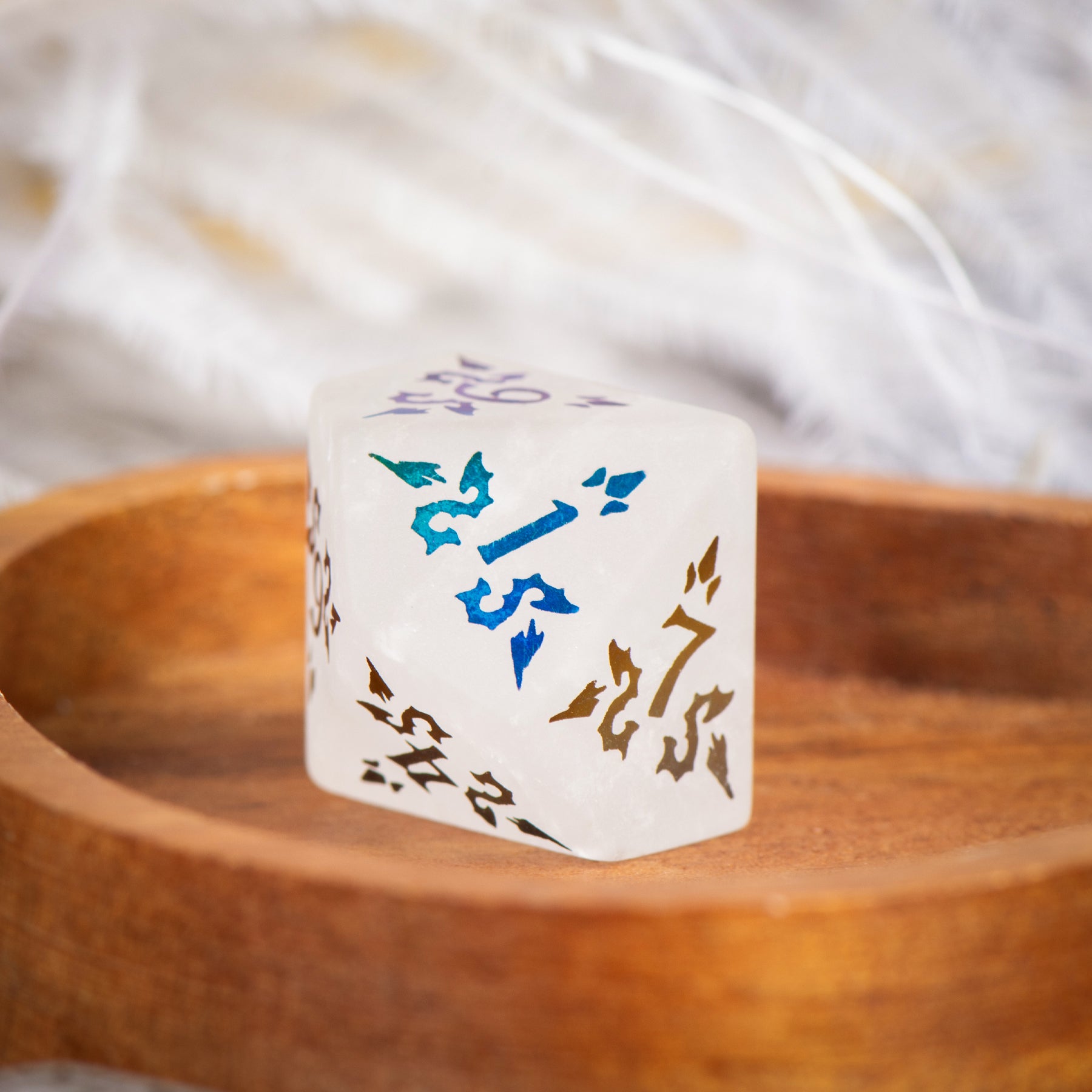 Cthulhu Electroplated White Crystal emstone Engraved Dice - DragonStone