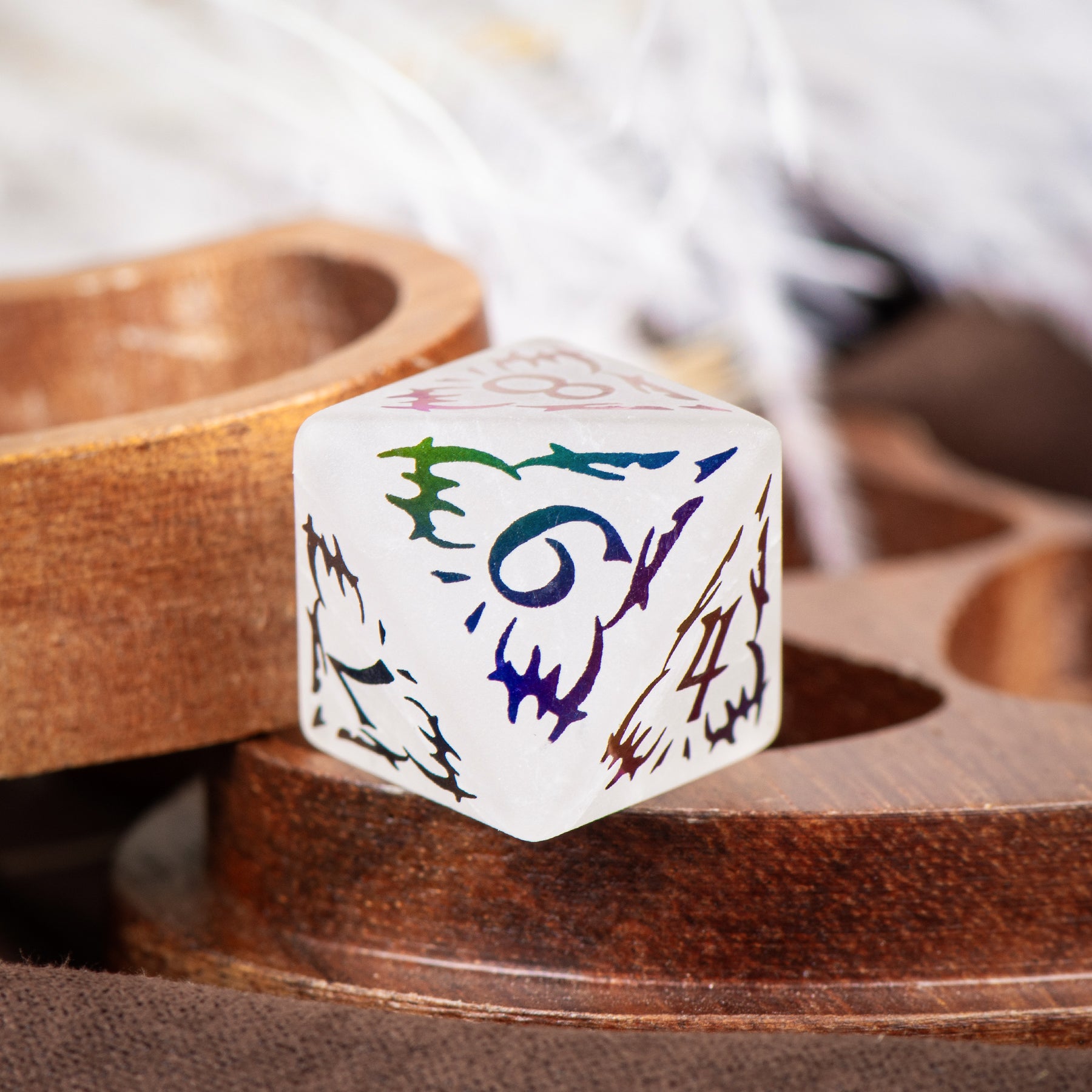 Cthulhu Electroplated White Crystal emstone Engraved Dice - DragonStone
