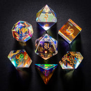 Golden Sand Engraved Dichroic Prism Glass Dice Set - DragonStone