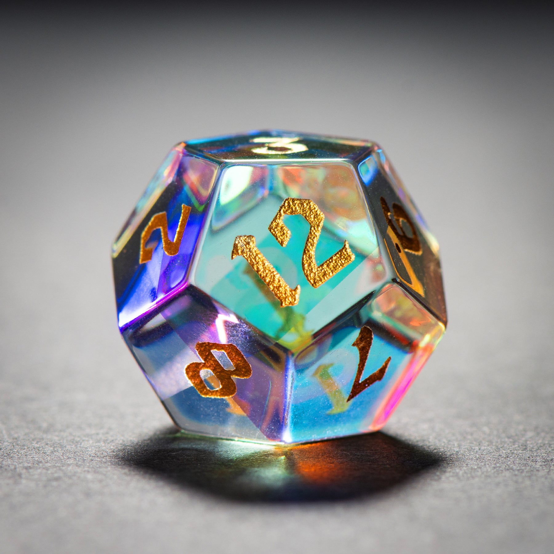 Golden Sand Engraved Dichroic Prism Glass Dice Set - DragonStone