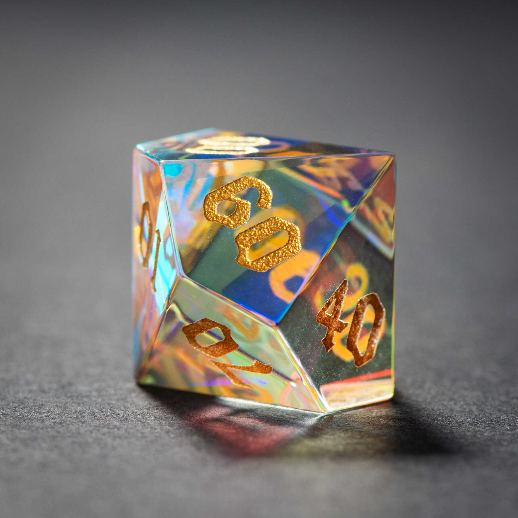 Golden Sand Engraved Dichroic Prism Glass Dice Set - DragonStone