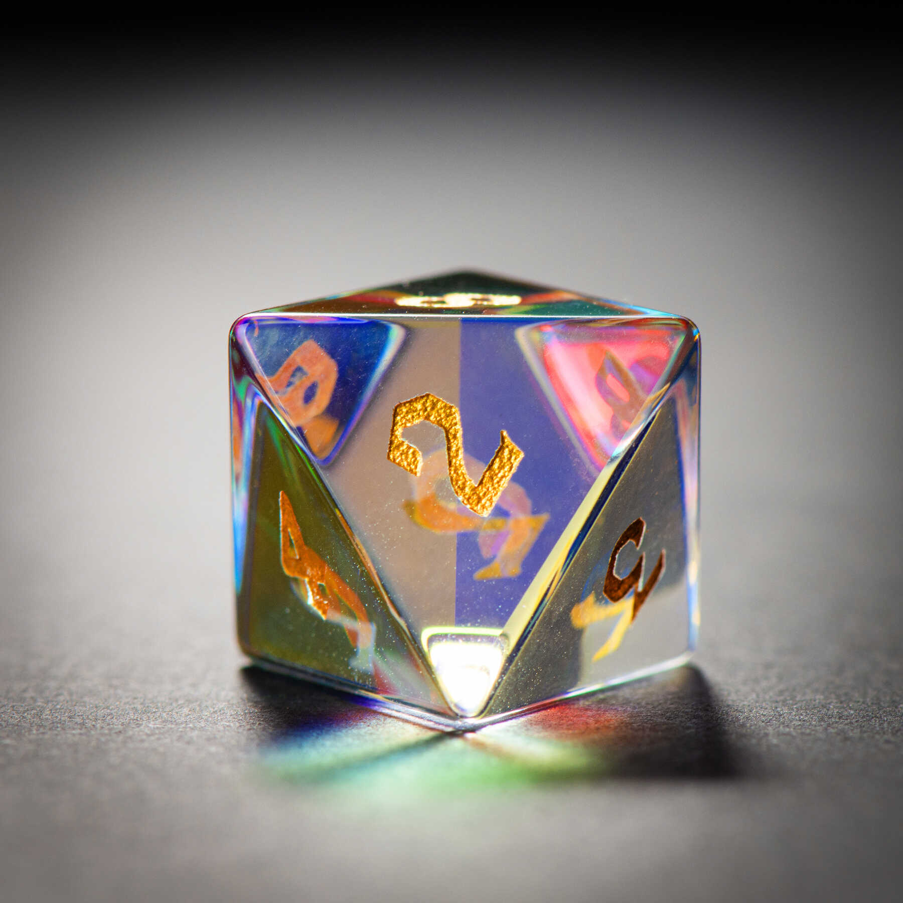 Golden Sand Engraved Dichroic Prism Glass Dice Set - DragonStone