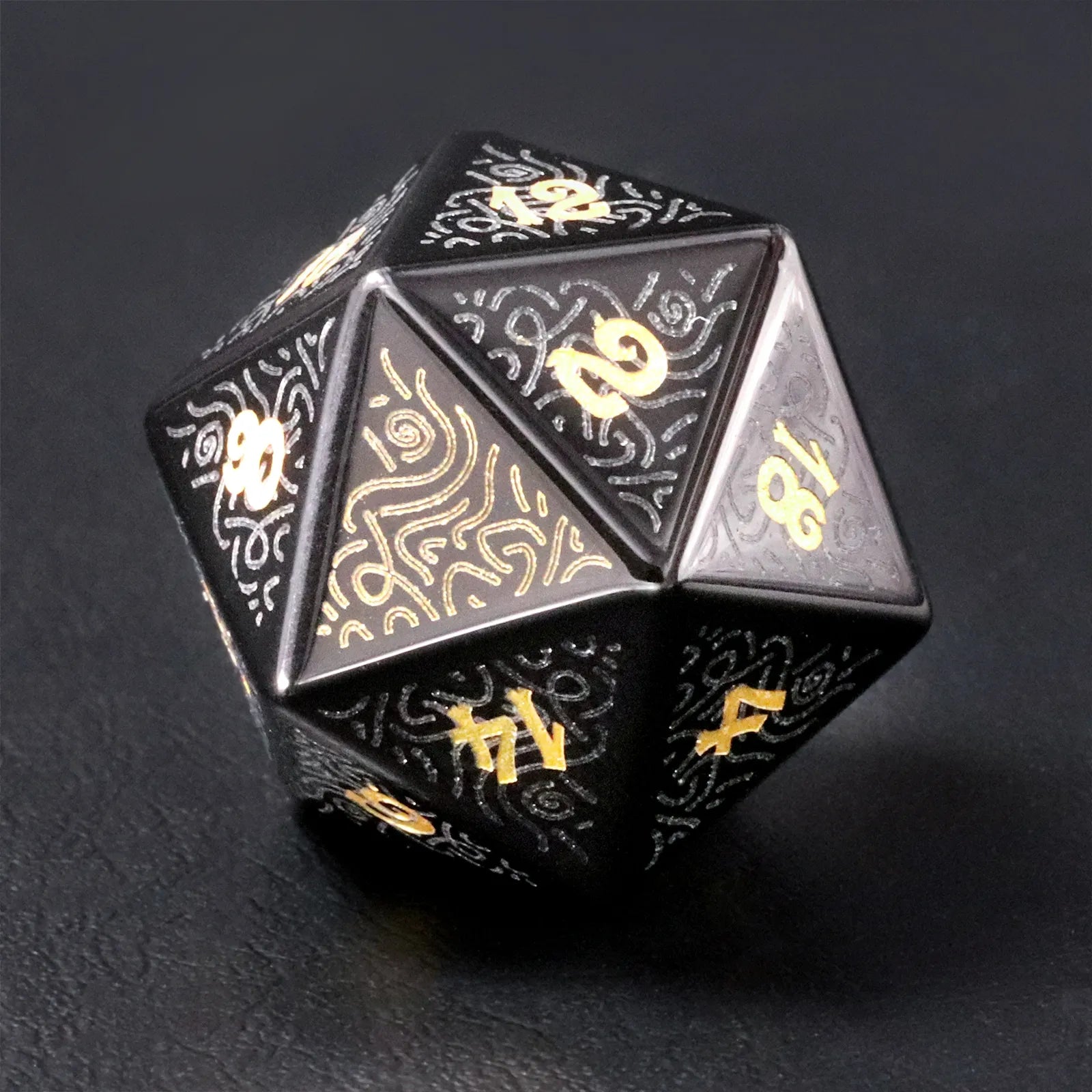 Kishar-Lin Obsidian Engraved Gemstone Dice Set
