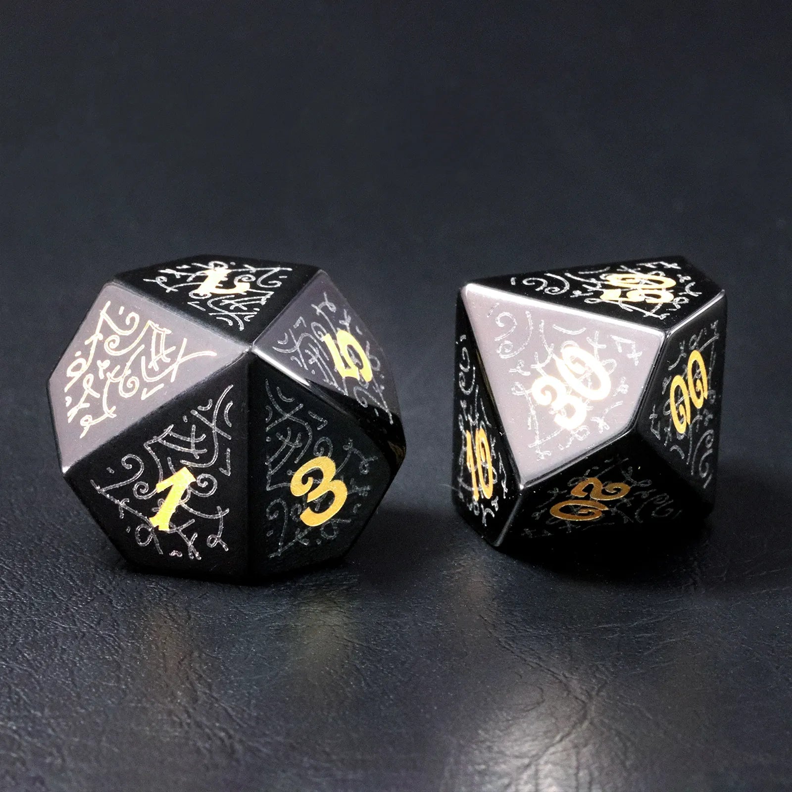 Kishar-Lin Obsidian Engraved Gemstone Dice Set