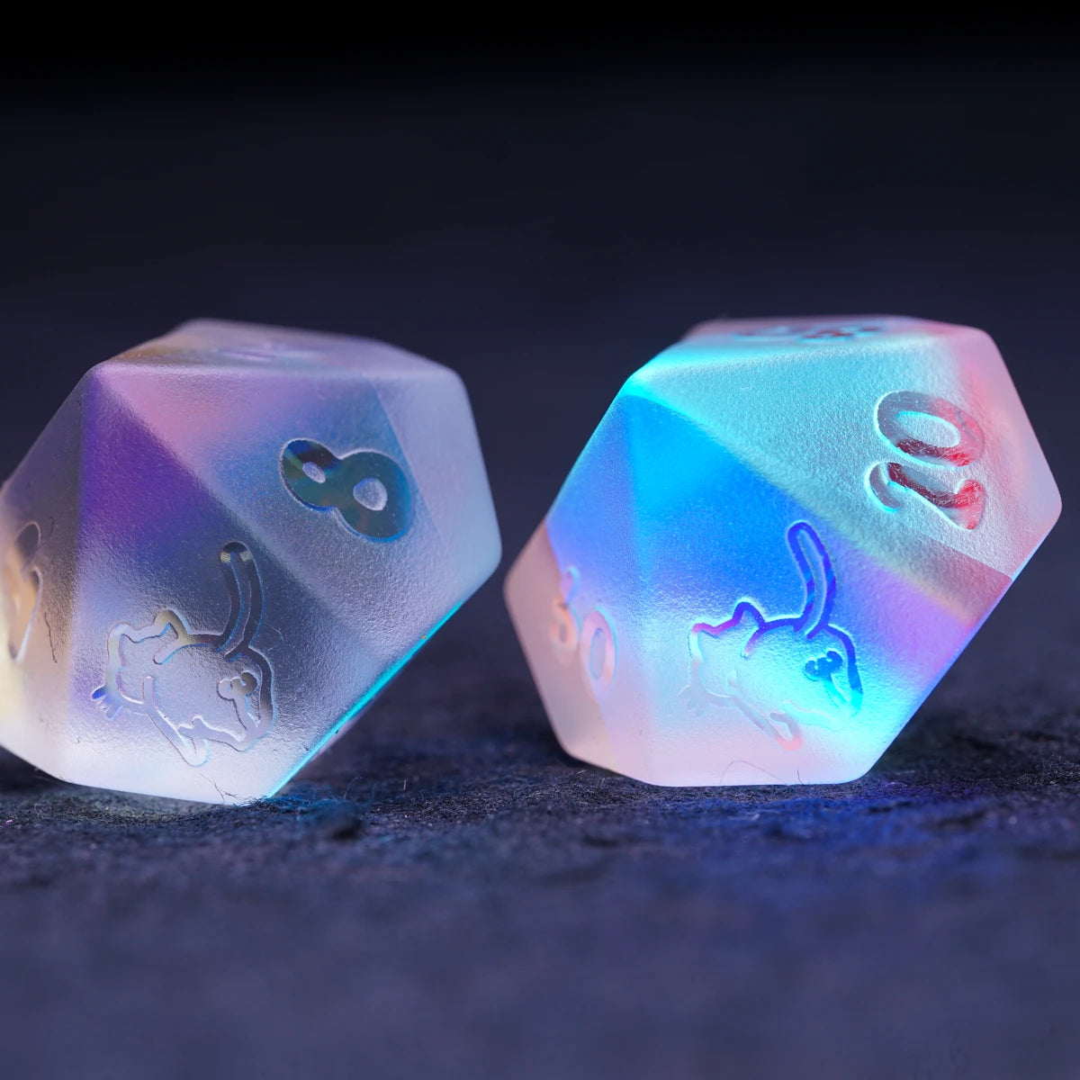 Kitten Engraved Dichroic Prism Glass Dice Set - DragonStone