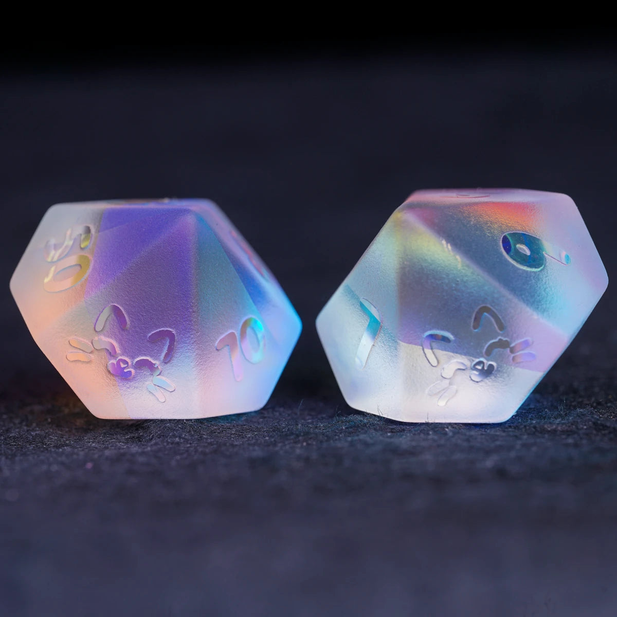 Kitten Engraved Dichroic Prism Glass Dice Set - DragonStone