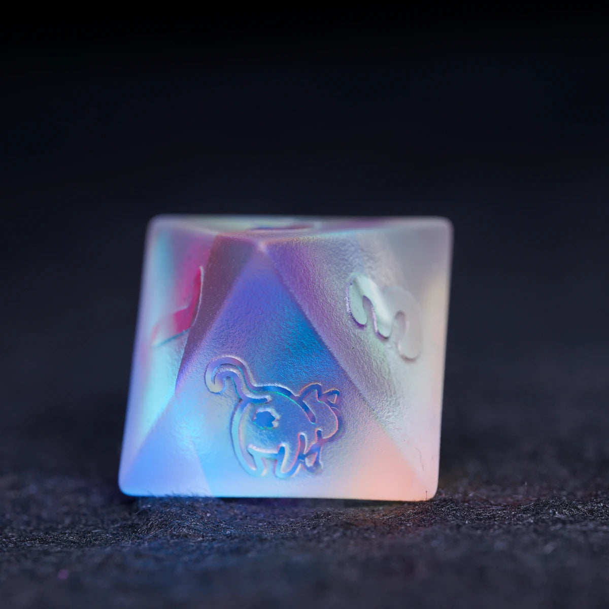 Kitten Engraved Dichroic Prism Glass Dice Set - DragonStone
