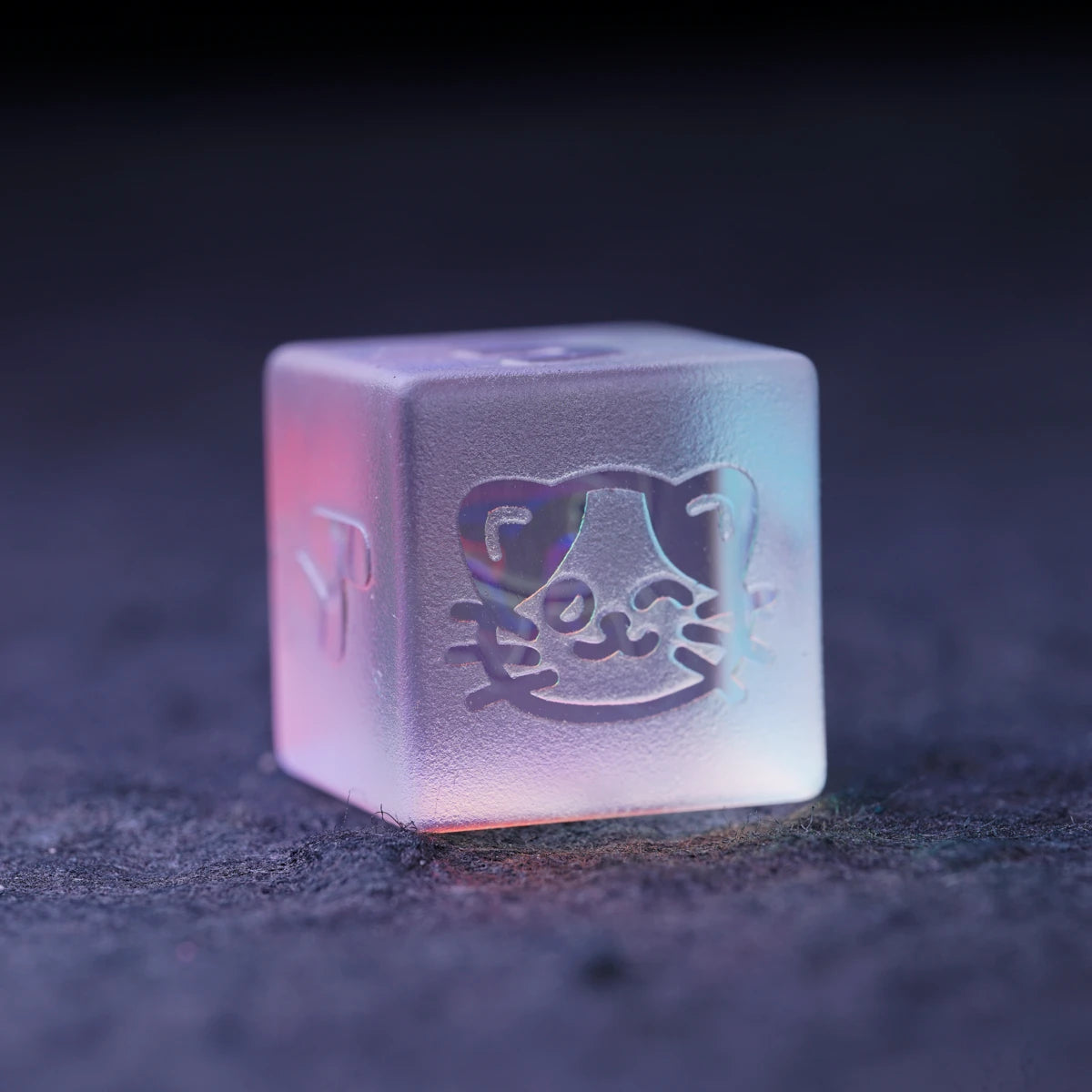 Kitten Engraved Dichroic Prism Glass Dice Set - DragonStone