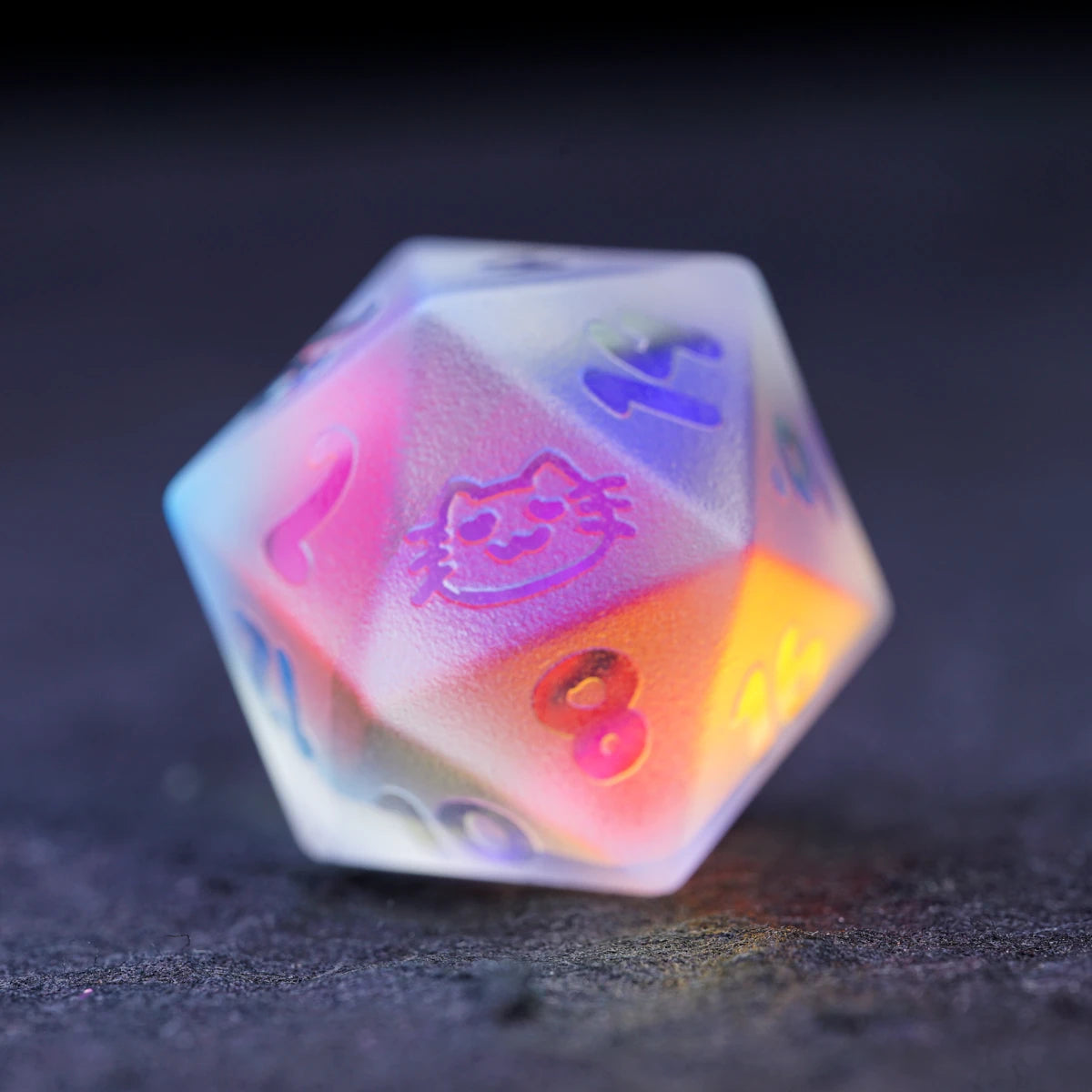 Kitten Engraved Dichroic Prism Glass Dice Set - DragonStone