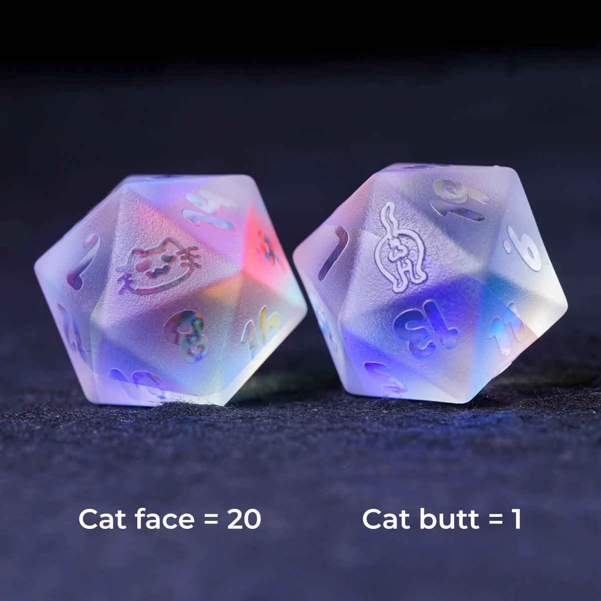 Kitten Engraved Dichroic Prism Glass Dice Set - DragonStone