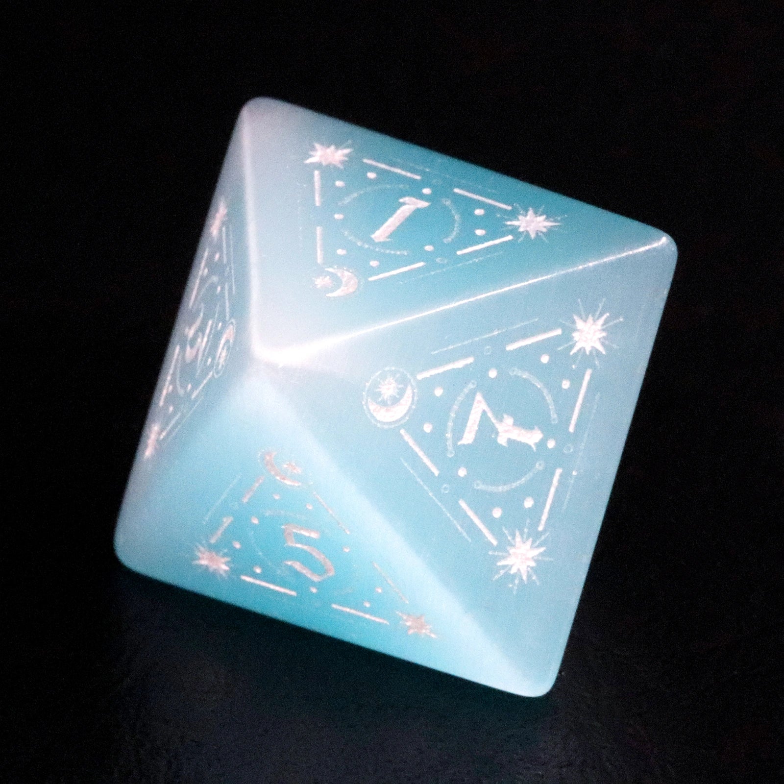 Pasqyra Ocean Color Cat's Eye Engraved Gemstone Dice Set - DragonStone
