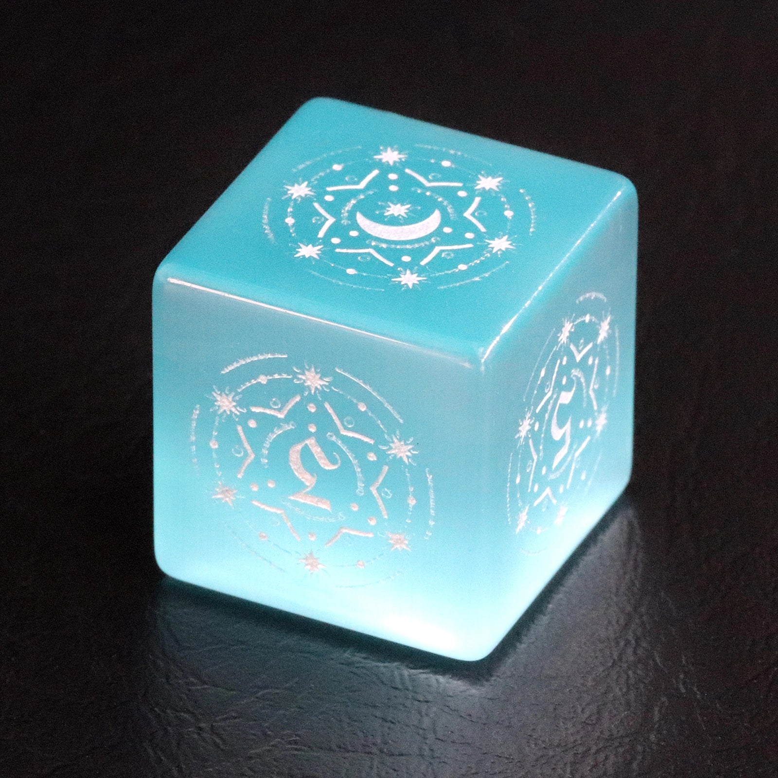 Pasqyra Ocean Color Cat's Eye Engraved Gemstone Dice Set - DragonStone