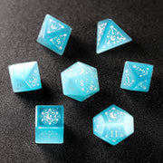 Pasqyra Ocean Color Cat's Eye Engraved Gemstone Dice Set - DragonStone