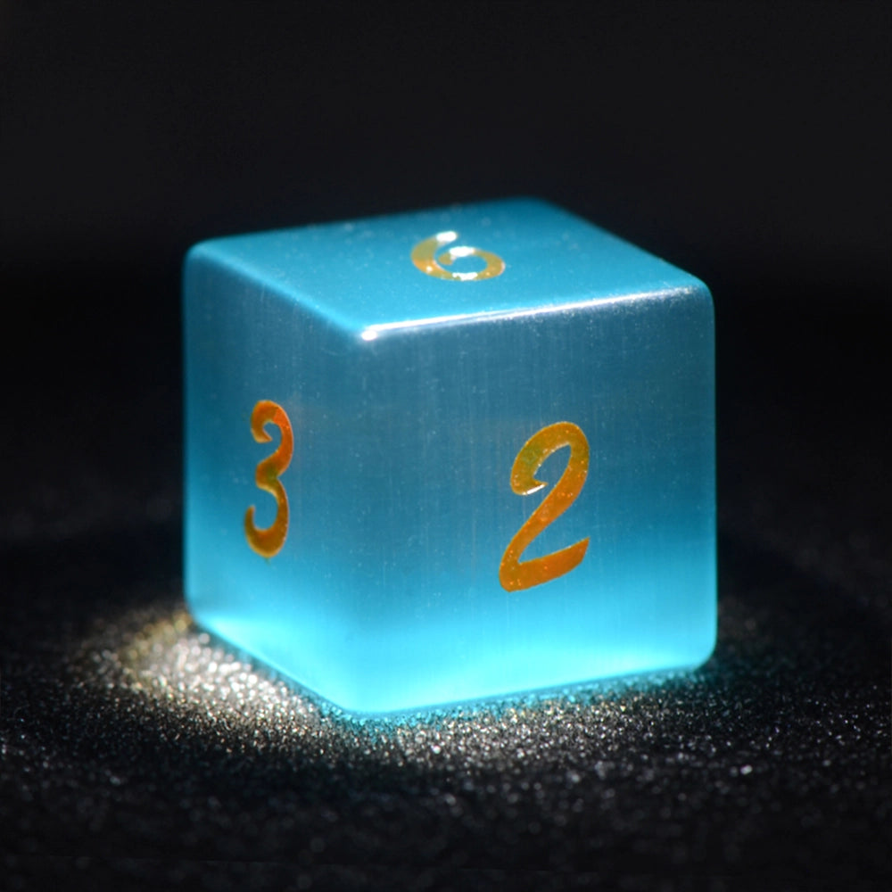 Pink Green Cat's Eye Engraved Gemstone Dice Set - DragonStone