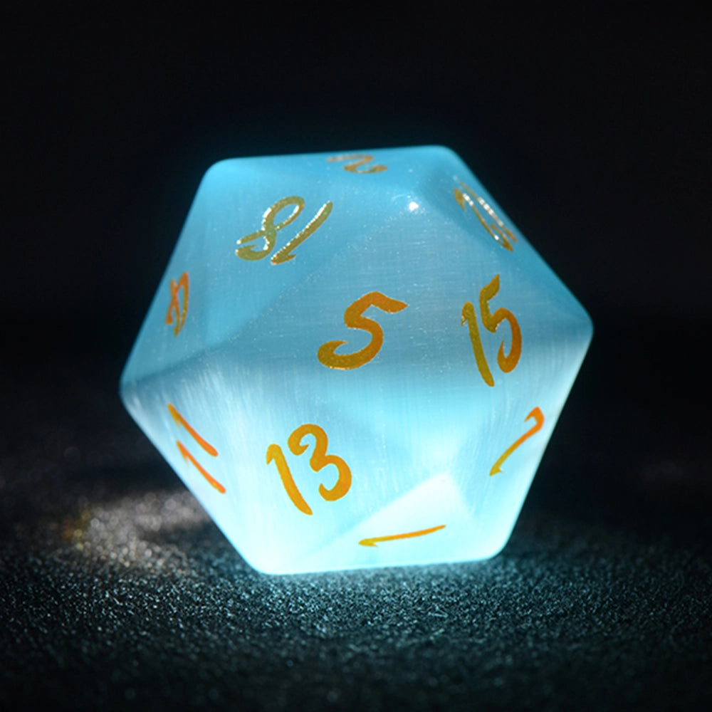 Pink Green Cat's Eye Engraved Gemstone Dice Set - DragonStone
