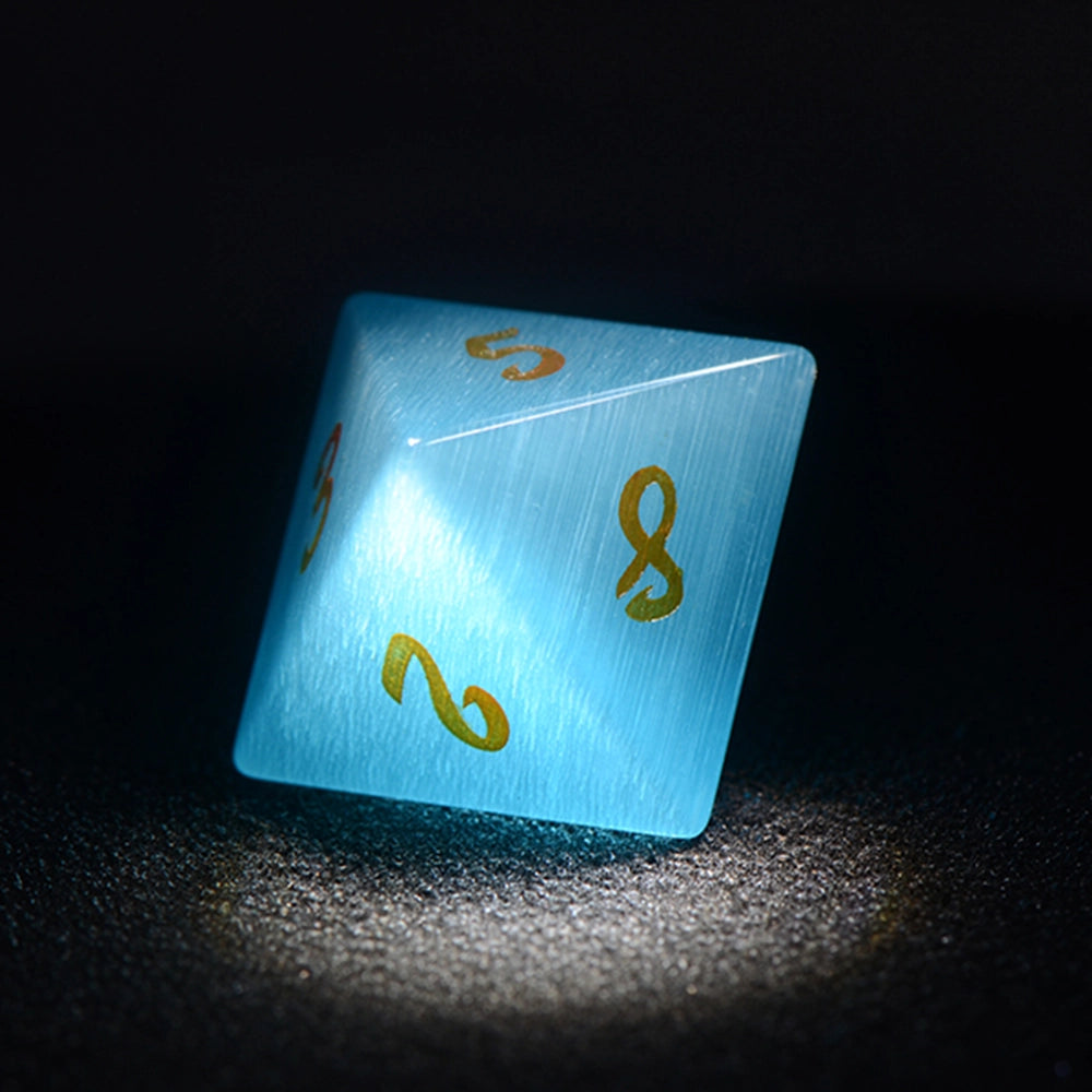 Pink Green Cat's Eye Engraved Gemstone Dice Set - DragonStone