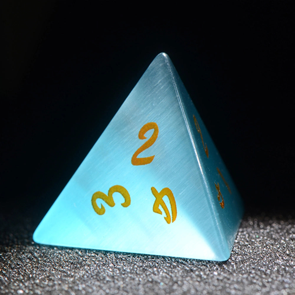 Pink Green Cat's Eye Engraved Gemstone Dice Set - DragonStone