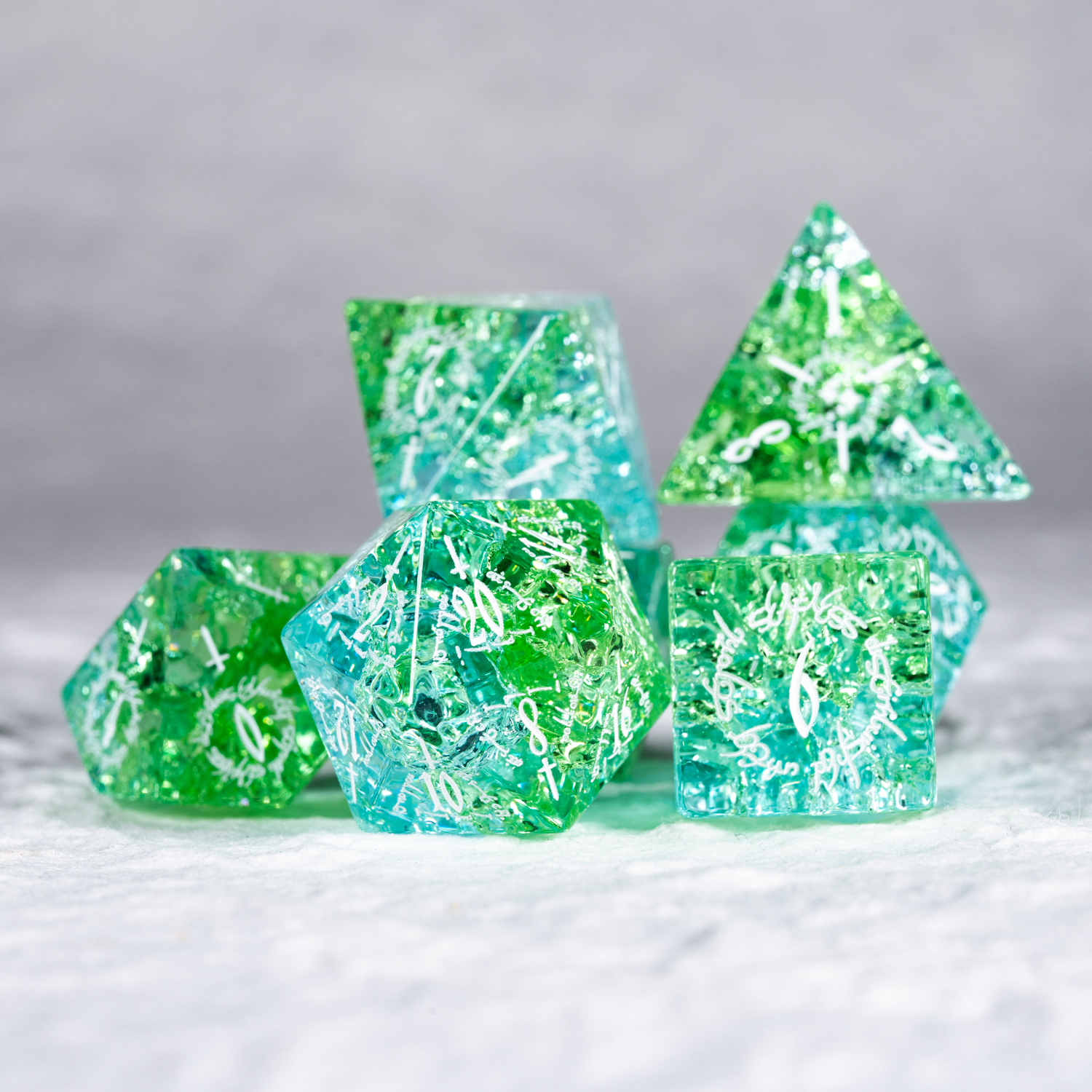 Azure Crackle Glass Dice Set - DragonStone