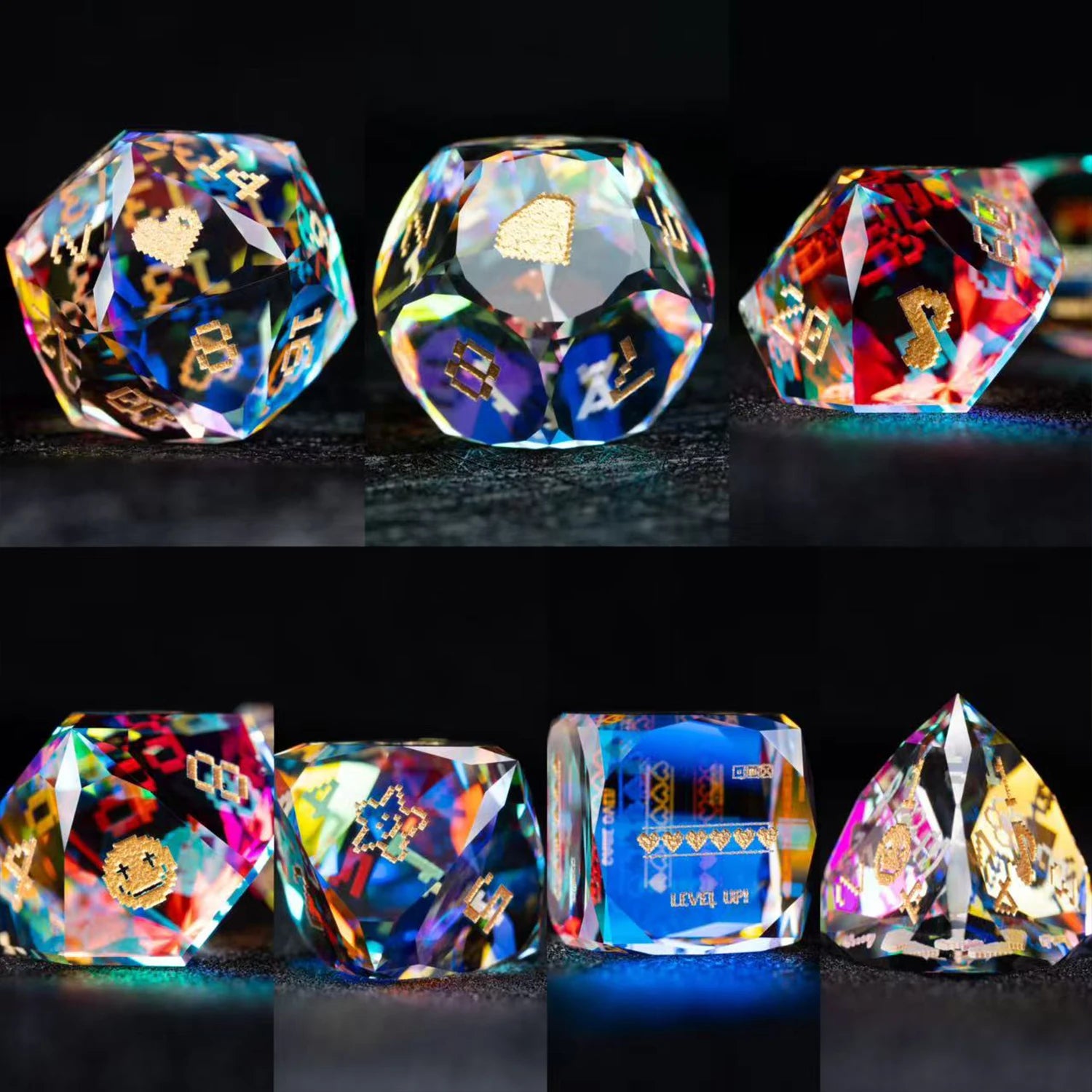 Life Is a Game Multi-faceted Prism Glass Engraved Dice Set - DragonStone