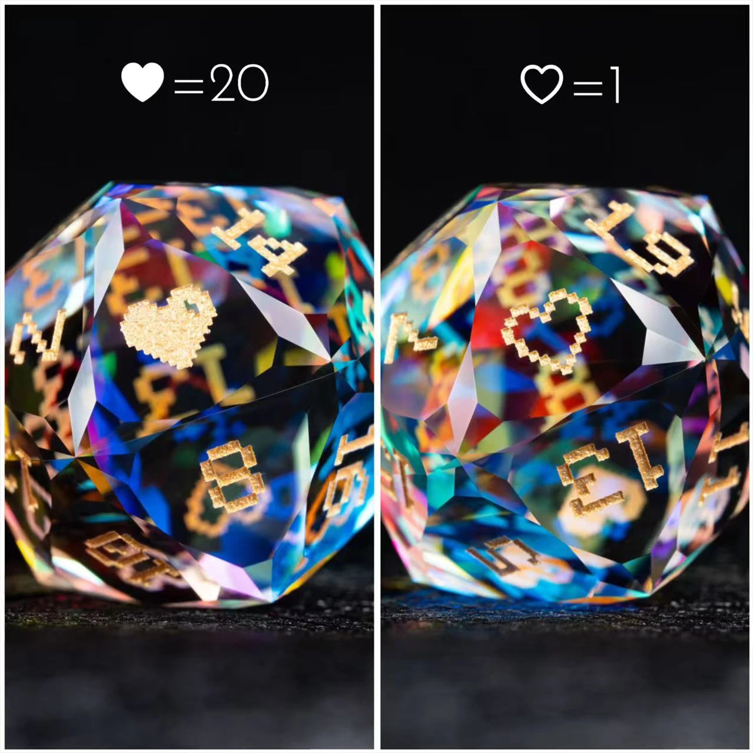 Life Is a Game Multi-faceted Prism Glass Engraved Dice Set - DragonStone