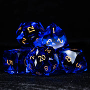 Blue Multi-faceted Prism Glass Engraved Dice Set - DragonStone