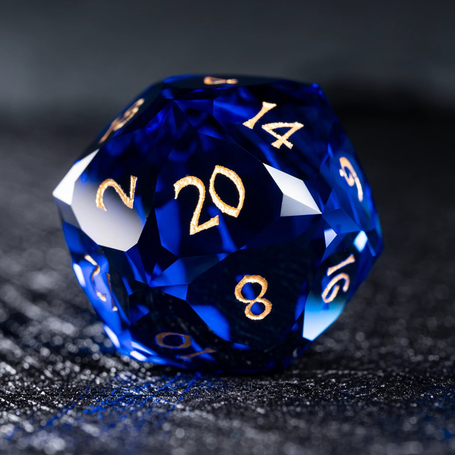 Blue Multi-faceted Prism Glass Engraved Dice Set - DragonStone