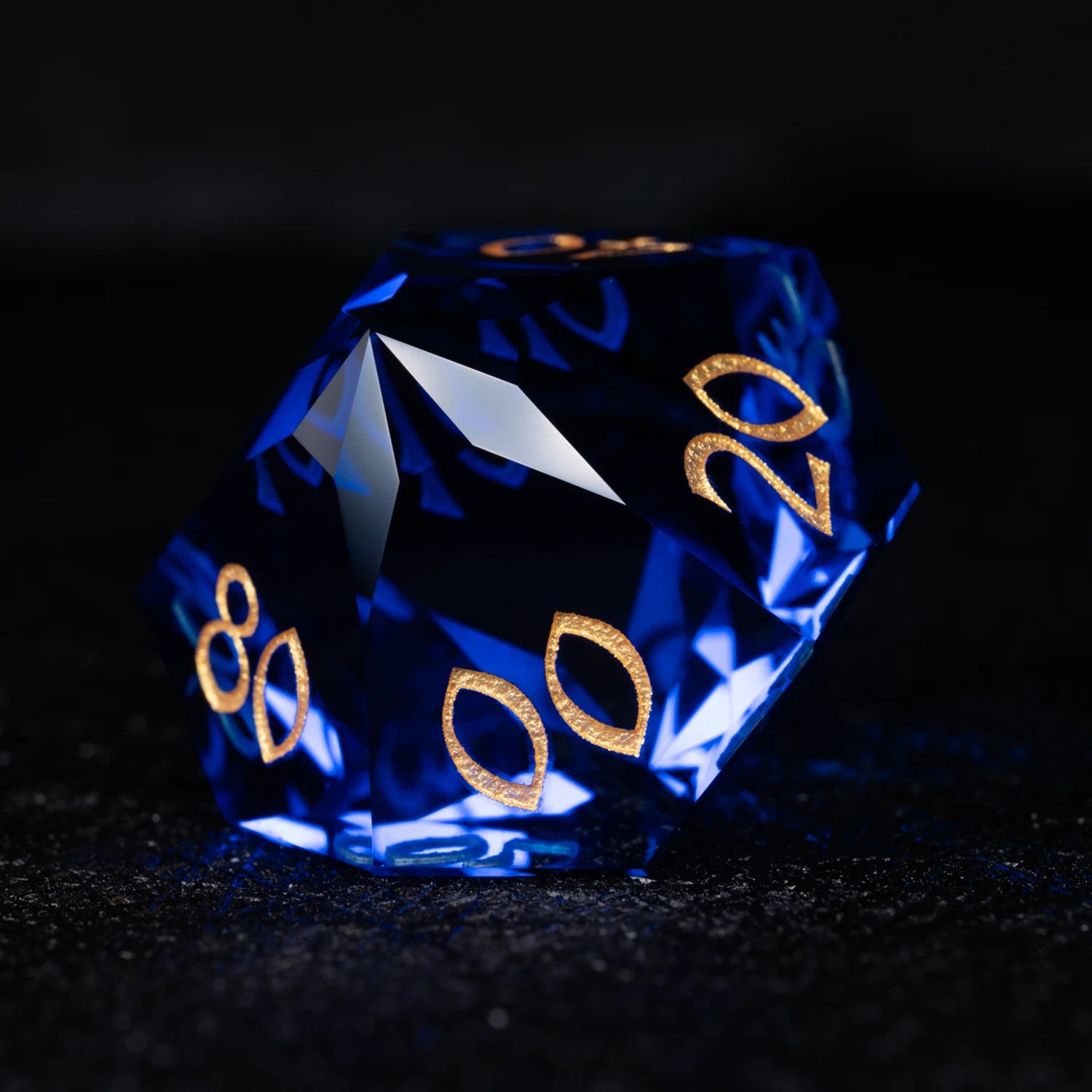 Blue Multi-faceted Prism Glass Engraved Dice Set - DragonStone